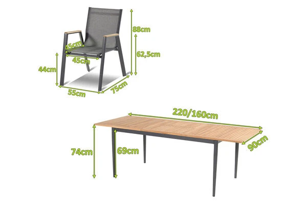 HARTMAN Silencio / Aruba Sitzgruppe, Xerix/natur, Alu/Teak, 6 Dining Sessel, 160/220x90cm, FSC-Teak Armlehnen 5 HARTMAN Silencio / Aruba Sitzgruppe, Xerix/natur, Alu/Teak, 6 Dining Sessel, 160/220x90cm, FSC-Teak Armlehnen – Bild 5
