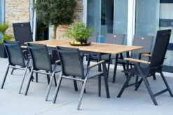 HARTMAN Silencio / Aruba Sitzgruppe, Xerix/natur, Alu/Teak, 6 Dining Sessel, 2 Multipo, 160/220x90cm, FSC-Teak Armlehnen