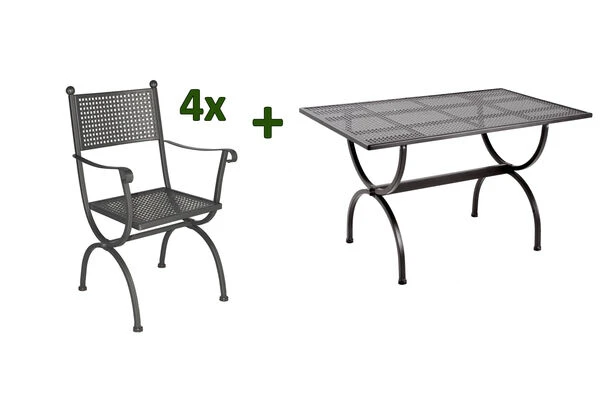 MBM Romeo Esstischgarnitur, Marone, Schmiedeeisen Verzinkt, Pulverbeschichtet, Tisch 125x75 Cm, 4x Sessel 1 MBM Romeo Esstischgarnitur, Marone, Schmiedeeisen Verzinkt, Pulverbeschichtet, Tisch 125x75 Cm, 4x Sessel