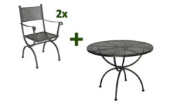 MBM Romeo Esstischgarnitur, Marone, Schmiedeeisen Verzinkt, Tisch Ø 100 X 73, 2x Sessel