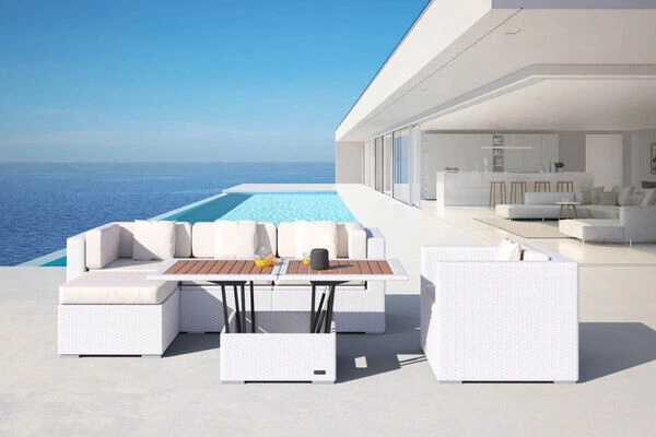 OUTFLEXX Loungemöbel-Set, Weiß, Polyrattan, Für 5 Personen, Inkl. Loungetisch, Wasserfeste Kissenbox 2 OUTFLEXX Loungemöbel-Set, Weiß, Polyrattan, Für 5 Personen, Inkl. Loungetisch, Wasserfeste Kissenbox – Bild 2