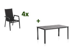 KETTLER Cubic/Basic Plus Padded Esstischgarnitur, Anthrazit, Alu/Kettalit/Textilene, 160x90 Cm, 4 Stapelsessel