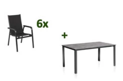 KETTLER Cubic/Basic Plus Padded Esstischgarnitur, Anthrazit, Alu/Kettalit/Textilene, 160x90 Cm, 6 Stapelsessel