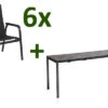 KETTLER Cubic/Basic Plus Padded Esstischgarnitur, Anthrazit, Alu/HPL/Textilene, 140/210x70 Cm, 6 Stapelsessel