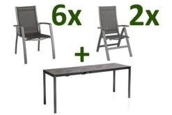 KETTLER Cubic/Altura Esstischgarnitur, Anthrazit, Alu/HPL/Textilene, 140/210x70 Cm, 6 Stapel, 2 Multipos