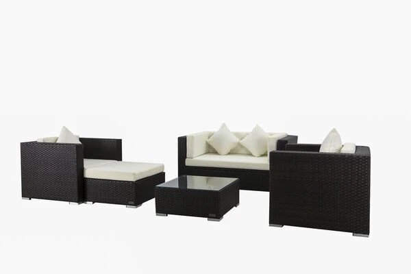 OUTFLEXX Loungemöbel-Set, 5 Personen, Braun, Polyrattan, Inkl. Kaffeetisch, Wasserfeste Kissenbox 2 OUTFLEXX Loungemöbel-Set, 5 Personen, Braun, Polyrattan, Inkl. Kaffeetisch, Wasserfeste Kissenbox – Bild 2