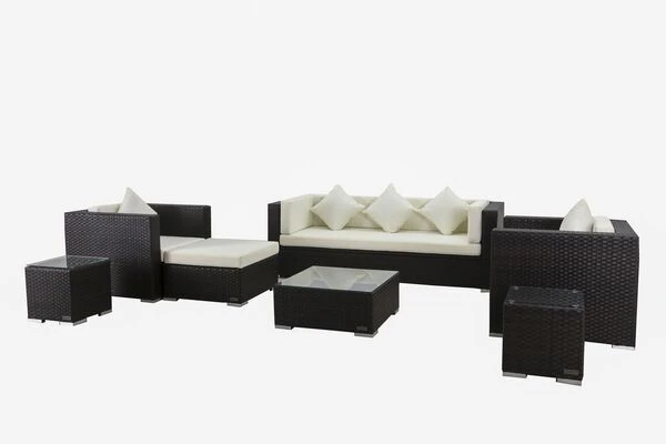 OUTFLEXX Loungemöbel-Set, Braun, Polyrattan, Für 6 Personen, Inkl. Kaffeetisch, Wasserfeste Kissenbox 2 OUTFLEXX Loungemöbel-Set, Braun, Polyrattan, Für 6 Personen, Inkl. Kaffeetisch, Wasserfeste Kissenbox – Bild 2