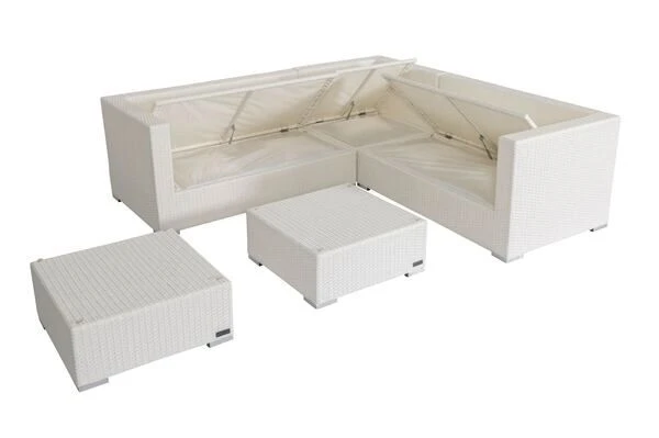 OUTFLEXX Loungemöbel-Set, Weiß, Polyrattan, 6 Personen, Wasserfeste Kissenbox, Inkl. Kaffeetisch 2 OUTFLEXX Loungemöbel-Set, Weiß, Polyrattan, 6 Personen, Wasserfeste Kissenbox, Inkl. Kaffeetisch – Bild 2