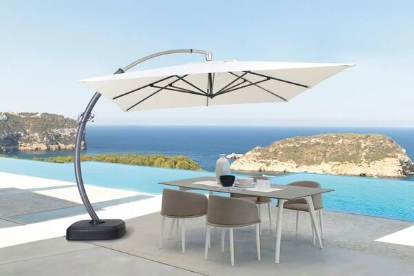 OUTFLEXX Luxus Ampelschirm, Anthrazit/creme, Edelstahl/Aluminium, 350x350cm, Inkl. Schirmständer Und Schutzhülle 2 OUTFLEXX Luxus Ampelschirm, Anthrazit/creme, Edelstahl/Aluminium, 350x350cm, Inkl. Schirmständer Und Schutzhülle – Bild 2