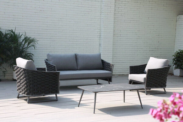 OUTFLEXX Oranger Blossom Lounge-Set, Anthrazit, Alu/XL Rope, 4-teilig, Inkl. Sitz- Und Rückenkissen, Tisch 120 X 70 X 42 Cm 2 OUTFLEXX Oranger Blossom Lounge-Set, Anthrazit, Alu/XL Rope, 4-teilig, Inkl. Sitz- Und Rückenkissen, Tisch 120 X 70 X 42 Cm – Bild 2