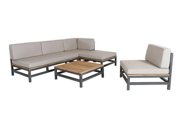 OUTFLEXX Ecklounge, Anthrazit, Alu/Akazie, 5 Personen, Inkl. Polster In Grau, Tisch 80 X 80 Cm Und Hocker 2 OUTFLEXX Ecklounge, Anthrazit, Alu/Akazie, 5 Personen, Inkl. Polster In Grau, Tisch 80 X 80 Cm Und Hocker – Bild 2
