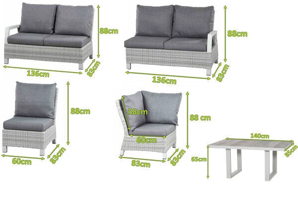 SIENA GARDEN Corido Loungeset, Ice Grey, Alu / Gardino®-Geflecht, 6 Personen, Loungetisch 140x85cm 2 SIENA GARDEN Corido Loungeset, Ice Grey, Alu / Gardino®-Geflecht, 6 Personen, Loungetisch 140x85cm – Bild 2