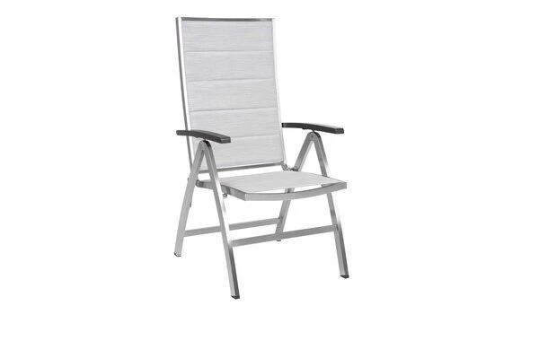 STERN Cardiff Klappsessel, Silber Gepolstert, Edelstahl/Textil/Aluminiumarmlehnen, 69x60x110 Cm, Rückenlehne Verstellbar, Klappbar 1 STERN Cardiff Klappsessel, Silber Gepolstert, Edelstahl/Textil/Aluminiumarmlehnen, 69x60x110 Cm, Rückenlehne Verstellbar, Klappbar