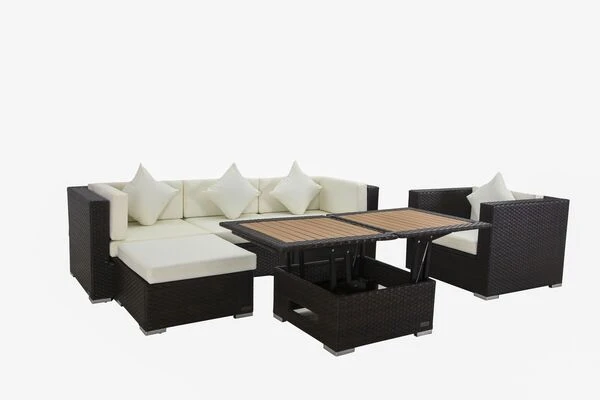 OUTFLEXX Loungemöbel-Set, Braun, Polyrattan, Für 5 Personen, Inkl. Loungetisch, Wasserfeste Kissenbox 7 OUTFLEXX Loungemöbel-Set, Braun, Polyrattan, Für 5 Personen, Inkl. Loungetisch, Wasserfeste Kissenbox – Bild 7