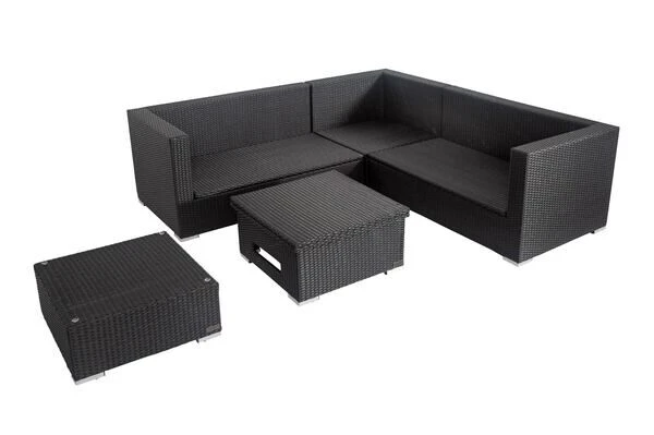 OUTFLEXX Loungemöbel-Set, Schwarz, Polyrattan, 6 Personen, Wasserfeste Kissenbox, Inkl. Loungetisch 3 OUTFLEXX Loungemöbel-Set, Schwarz, Polyrattan, 6 Personen, Wasserfeste Kissenbox, Inkl. Loungetisch – Bild 3