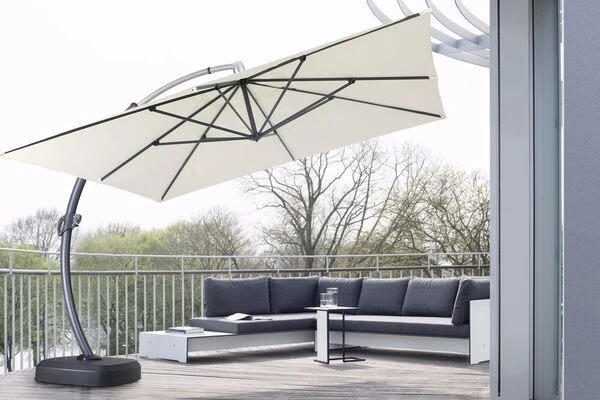 OUTFLEXX Luxus Ampelschirm, Anthrazit/creme, Edelstahl/Aluminium, 350x350cm, Inkl. Schirmständer Und Schutzhülle 3 OUTFLEXX Luxus Ampelschirm, Anthrazit/creme, Edelstahl/Aluminium, 350x350cm, Inkl. Schirmständer Und Schutzhülle – Bild 3