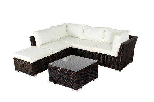OUTFLEXX Loungemöbel-Set, Braun Marmoriert, Polyrattan, Inkl. Kaffeetisch, Für 5 Personen, Wasserfeste Kissenbox 3 OUTFLEXX Loungemöbel-Set, Braun Marmoriert, Polyrattan, Inkl. Kaffeetisch, Für 5 Personen, Wasserfeste Kissenbox – Bild 3