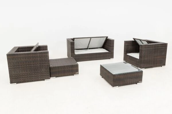 OUTFLEXX Loungemöbel-Set, Polyrattan, Braun Marmoriert, 5 Pers, Wasserfeste Kissenbox, Inkl. Beistelltisch 4 OUTFLEXX Loungemöbel-Set, Polyrattan, Braun Marmoriert, 5 Pers, Wasserfeste Kissenbox, Inkl. Beistelltisch – Bild 4