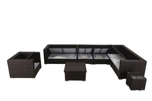 OUTFLEXX Loungemöbel-Set, Braun Marmoriert, Polyrattan, 8 Pers, Wasserfeste Kissenbox, Inkl. Loungetisch 4 OUTFLEXX Loungemöbel-Set, Braun Marmoriert, Polyrattan, 8 Pers, Wasserfeste Kissenbox, Inkl. Loungetisch – Bild 4