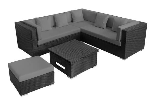 OUTFLEXX Loungemöbel-Set, Schwarz, Polyrattan, 6 Personen, Wasserfeste Kissenbox, Inkl. Loungetisch 4 OUTFLEXX Loungemöbel-Set, Schwarz, Polyrattan, 6 Personen, Wasserfeste Kissenbox, Inkl. Loungetisch – Bild 4