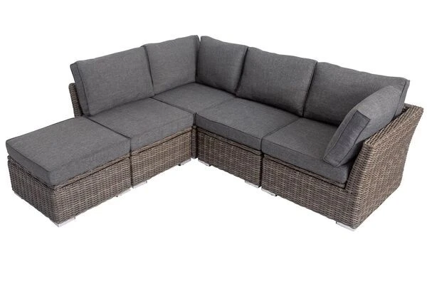 OUTFLEXX Loungegarnitur, Polyrattan/Teakholz, Tisch 160x90cm, Für 5 Personen, Wasserfeste Kissenbox 4 OUTFLEXX Loungegarnitur, Polyrattan/Teakholz, Tisch 160x90cm, Für 5 Personen, Wasserfeste Kissenbox – Bild 4