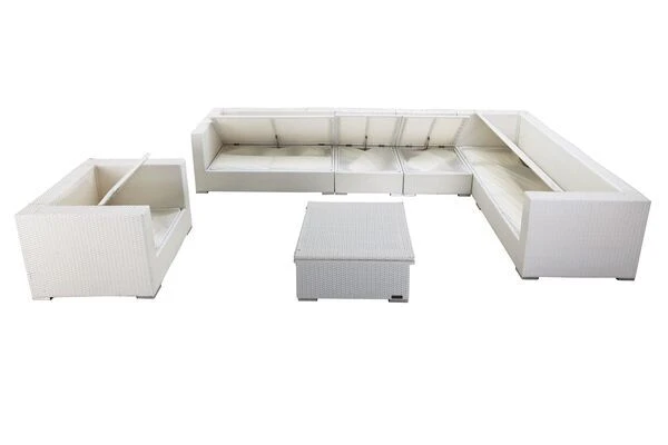 OUTFLEXX Loungemöbel-Set, Weiß, Polyrattan, Für 8 Personen, Inkl. Loungetisch, Wasserfeste Kissenbox 4 OUTFLEXX Loungemöbel-Set, Weiß, Polyrattan, Für 8 Personen, Inkl. Loungetisch, Wasserfeste Kissenbox – Bild 4