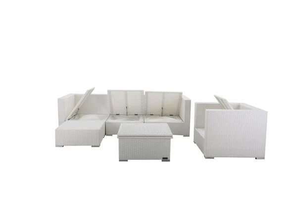 OUTFLEXX Loungemöbel-Set, Weiß, Polyrattan, Für 5 Personen, Inkl. Loungetisch, Wasserfeste Kissenbox 8 OUTFLEXX Loungemöbel-Set, Weiß, Polyrattan, Für 5 Personen, Inkl. Loungetisch, Wasserfeste Kissenbox – Bild 8