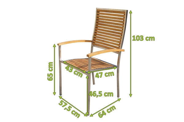 OUTFLEXX Stuhl Aus Edelstahl/FSC-Teakholz Mit Hoher Rückenlehne Und Armlehnen, Stapelbar 2 OUTFLEXX Stuhl Aus Edelstahl/FSC-Teakholz Mit Hoher Rückenlehne Und Armlehnen, Stapelbar – Bild 2