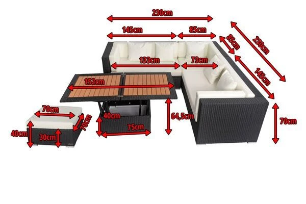 OUTFLEXX Loungemöbel-Set, Schwarz, Polyrattan, 6 Personen, Wasserfeste Kissenbox, Inkl. Loungetisch 5 OUTFLEXX Loungemöbel-Set, Schwarz, Polyrattan, 6 Personen, Wasserfeste Kissenbox, Inkl. Loungetisch – Bild 5