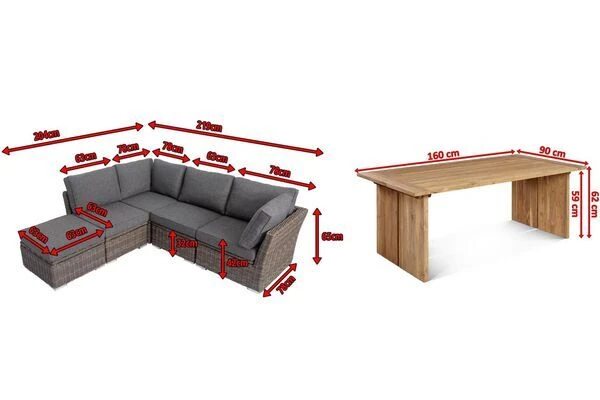 OUTFLEXX Loungegarnitur, Polyrattan/Teakholz, Tisch 160x90cm, Für 5 Personen, Wasserfeste Kissenbox 5 OUTFLEXX Loungegarnitur, Polyrattan/Teakholz, Tisch 160x90cm, Für 5 Personen, Wasserfeste Kissenbox – Bild 5