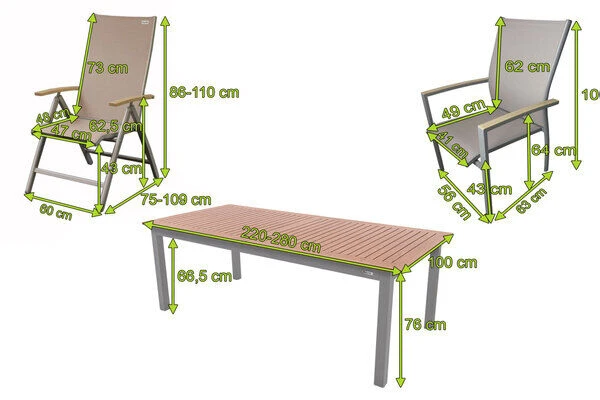 DOPPLER Expert Esstischgarnitur, Silber/Holzoptik/beige, Alu/Textilene, 6x Stapelsessel, 2x Hochlehner, 220-280x100 Cm 5 DOPPLER Expert Esstischgarnitur, Silber/Holzoptik/beige, Alu/Textilene, 6x Stapelsessel, 2x Hochlehner, 220-280x100 Cm – Bild 5