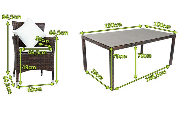 OUTFLEXX Dining Set, Braun Marmoriert, Polyrattan, Tisch 180x100cm, Spraystone, 6mm, 6 Sessel 5 OUTFLEXX Dining Set, Braun Marmoriert, Polyrattan, Tisch 180x100cm, Spraystone, 6mm, 6 Sessel – Bild 5