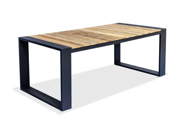 OUTFLEXX Kona Esstischgarnitur, Dark Grey/natur, Alu/recycled FSC-Teak, Esstisch 200x100cm, 2x Bank 200x40cm, U-Gestell 6 OUTFLEXX Kona Esstischgarnitur, Dark Grey/natur, Alu/recycled FSC-Teak, Esstisch 200x100cm, 2x Bank 200x40cm, U-Gestell – Bild 6