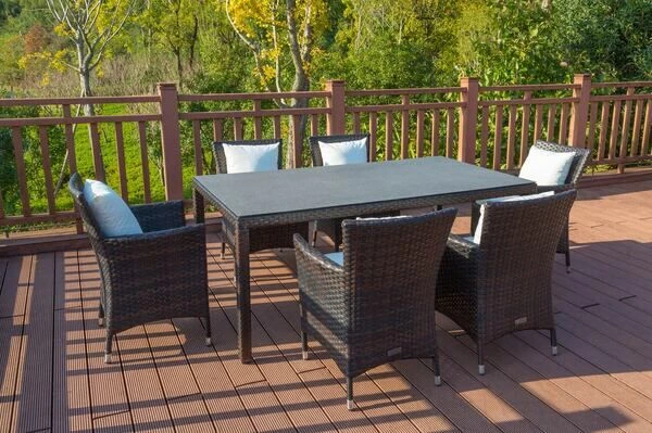 OUTFLEXX Dining Set, Braun Marmoriert, Polyrattan, Tisch 180x100cm, Spraystone, 6mm, 6 Sessel 6 OUTFLEXX Dining Set, Braun Marmoriert, Polyrattan, Tisch 180x100cm, Spraystone, 6mm, 6 Sessel – Bild 6
