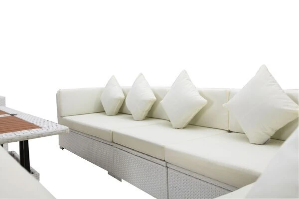 OUTFLEXX Loungemöbel-Set, Weiß, Polyrattan, Für 8 Personen, Inkl. Loungetisch, Wasserfeste Kissenbox 6 OUTFLEXX Loungemöbel-Set, Weiß, Polyrattan, Für 8 Personen, Inkl. Loungetisch, Wasserfeste Kissenbox – Bild 6