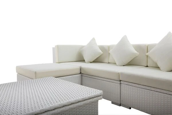 OUTFLEXX Loungemöbel-Set, Weiß, Polyrattan, Für 5 Personen, Inkl. Loungetisch, Wasserfeste Kissenbox 9 OUTFLEXX Loungemöbel-Set, Weiß, Polyrattan, Für 5 Personen, Inkl. Loungetisch, Wasserfeste Kissenbox – Bild 9