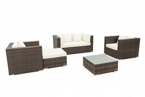 OUTFLEXX Loungemöbel-Set, Polyrattan, Braun Marmoriert, 5 Pers, Wasserfeste Kissenbox, Inkl. Beistelltisch 8 OUTFLEXX Loungemöbel-Set, Polyrattan, Braun Marmoriert, 5 Pers, Wasserfeste Kissenbox, Inkl. Beistelltisch – Bild 8