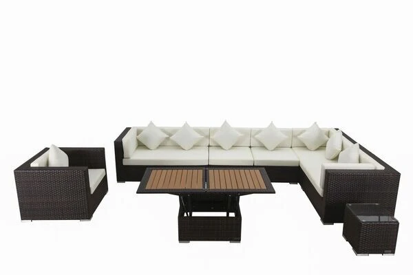 OUTFLEXX Loungemöbel-Set, Braun Marmoriert, Polyrattan, 8 Pers, Wasserfeste Kissenbox, Inkl. Loungetisch 8 OUTFLEXX Loungemöbel-Set, Braun Marmoriert, Polyrattan, 8 Pers, Wasserfeste Kissenbox, Inkl. Loungetisch – Bild 8