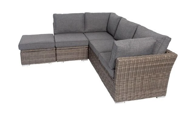 OUTFLEXX Loungegarnitur, Polyrattan/Teakholz, Tisch 160x90cm, Für 5 Personen, Wasserfeste Kissenbox 8 OUTFLEXX Loungegarnitur, Polyrattan/Teakholz, Tisch 160x90cm, Für 5 Personen, Wasserfeste Kissenbox – Bild 8