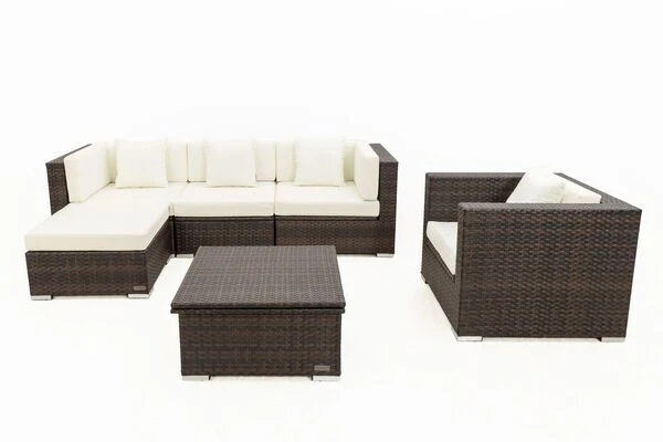 OUTFLEXX Loungemöbel-Set, Braun Marmoriert, Polyrattan, 5 Pers, Wasserfeste Kissenbox, Inkl. Loungetisch 9 OUTFLEXX Loungemöbel-Set, Braun Marmoriert, Polyrattan, 5 Pers, Wasserfeste Kissenbox, Inkl. Loungetisch – Bild 9