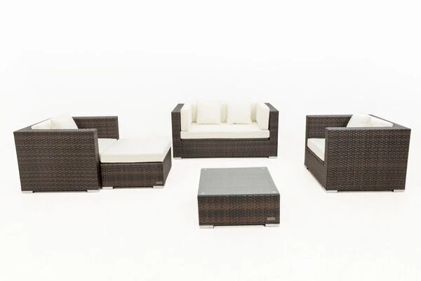 OUTFLEXX Loungemöbel-Set, Polyrattan, Braun Marmoriert, 5 Pers, Wasserfeste Kissenbox, Inkl. Beistelltisch 9 OUTFLEXX Loungemöbel-Set, Polyrattan, Braun Marmoriert, 5 Pers, Wasserfeste Kissenbox, Inkl. Beistelltisch – Bild 9